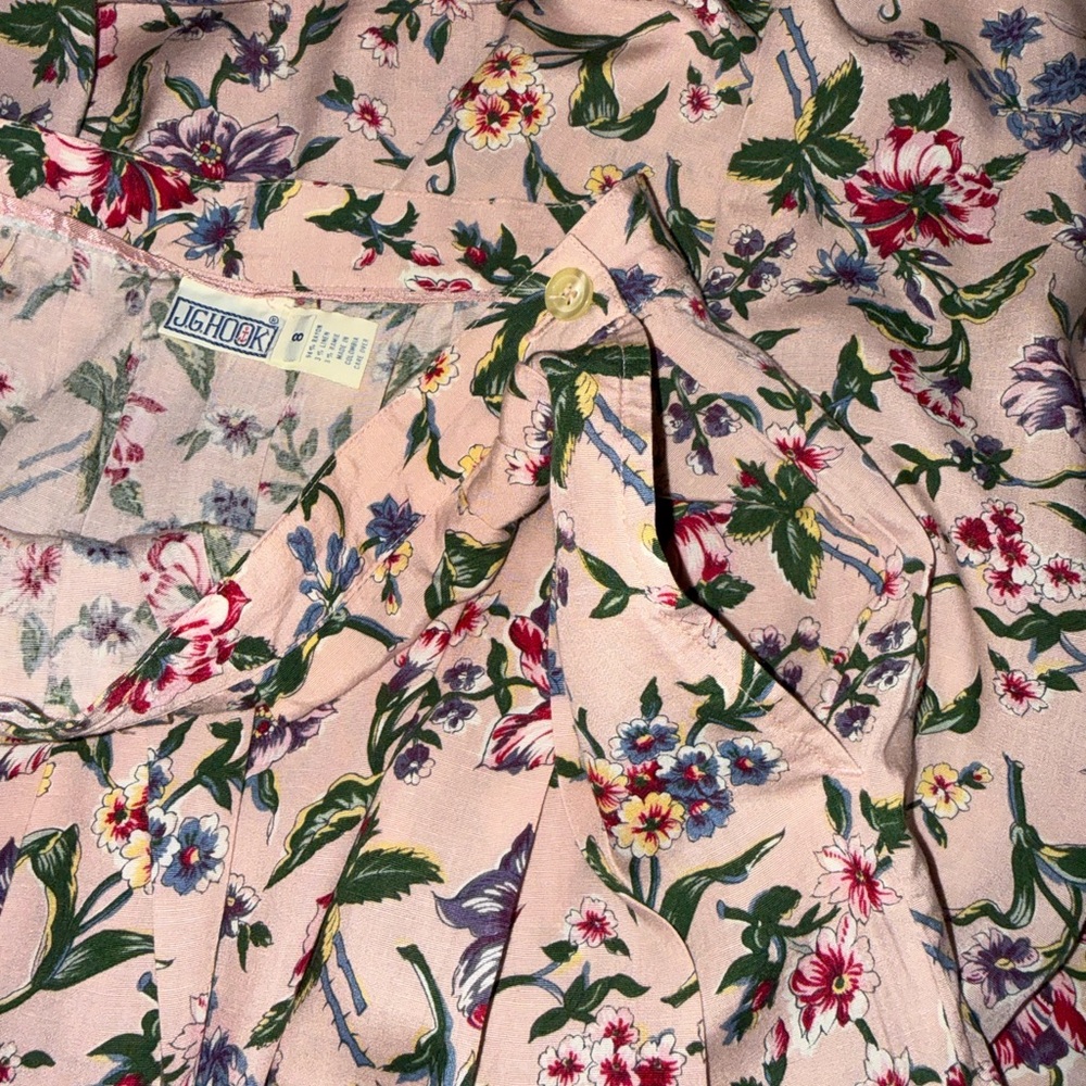 VTG Floral Pleated Skirt M Blush Pink Cottagecore Prairie Pockets Linen Ramie - Picture 6 of 6